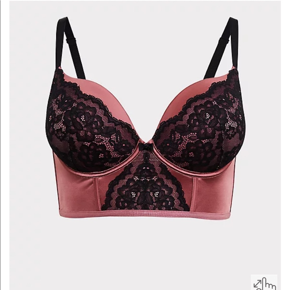Torrid rose pink and black lace longline push-up bra 42C